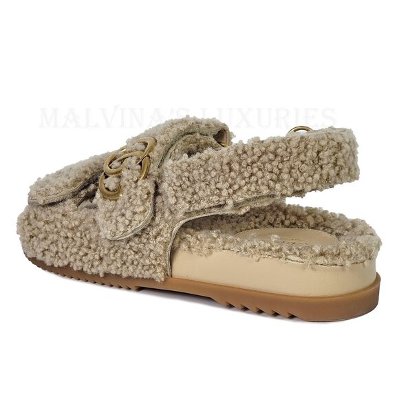 GUCCI SHOES DOUBLE G LOGO BEIGE MERINO WOOL SANDALS w STRAPS sz 38 8 US - Picture 4 of 15